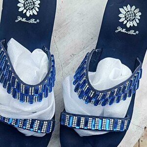 Yellow Box Navy Blue Rhinestone Wedge Slip-On Sandals Women's 8M